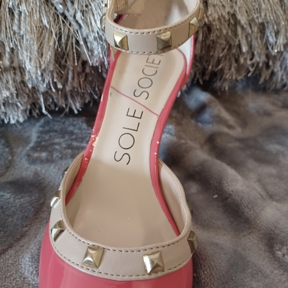 Sole Society Coral Pink Studded High Heel Shoes Size 5 - Picture 7 of 7